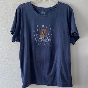 Life Is Good Navy T-Shirt with Bear and Floral Design-SZ XXL